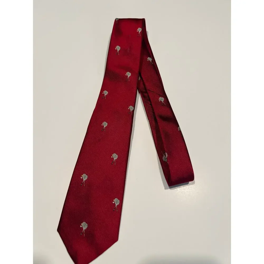 Zareh Men's Red Silk Necktie Made in Italy Tennis Rackets Print JL